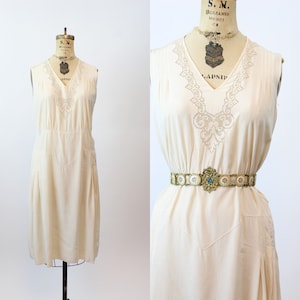 1930s PUNCHED LACE silk dress small | new spring summer