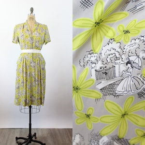 1940s BALLERINA rayon novelty print dress medium | new spring summer
