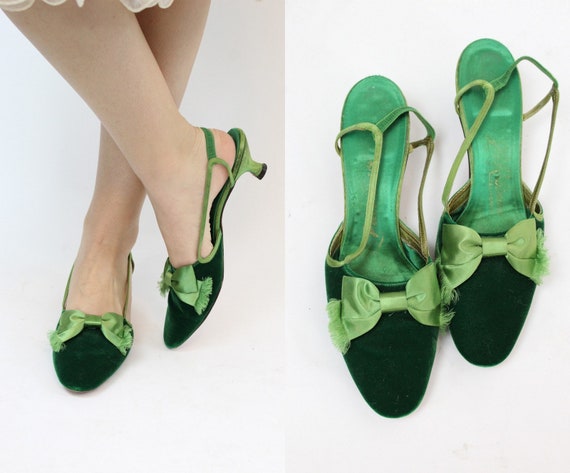 green velvet kitten heels