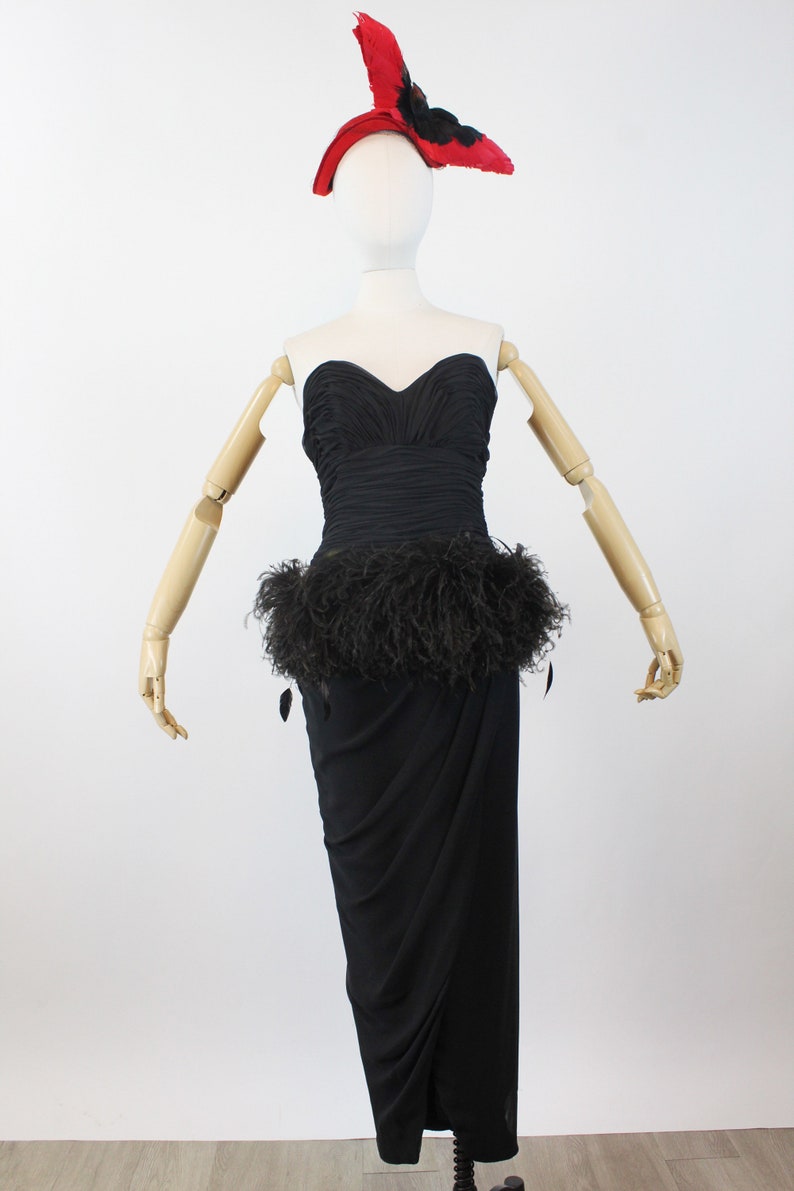 1980s VICTOR COSTA marabou feather sarong gown dress xs new winter image 2