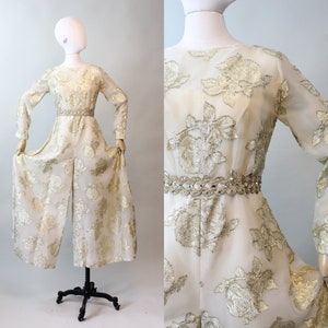 1960s GOLD ROSES LUREX jumpsuit palazzo xs | new fall