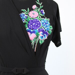 1940s quilted applique rayon dress large | vintage floral dress | new spring summer image 3