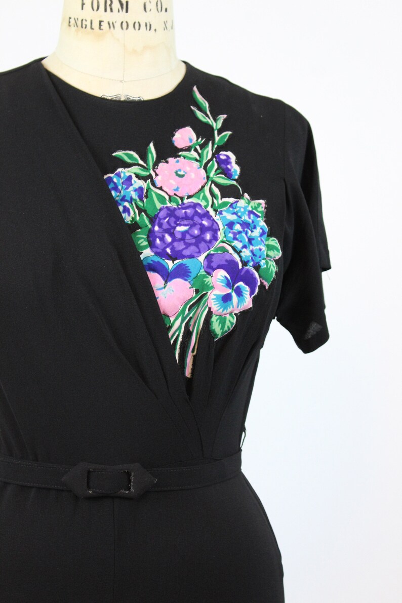 1940s quilted applique rayon dress large | vintage floral dress | new spring summer image 3