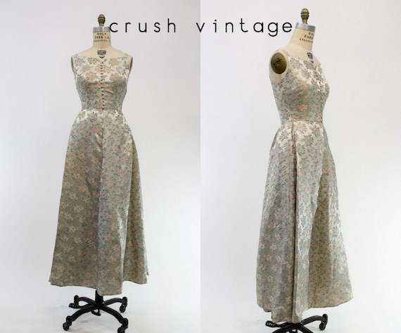 1950s rose brocade dress | xs | party gown