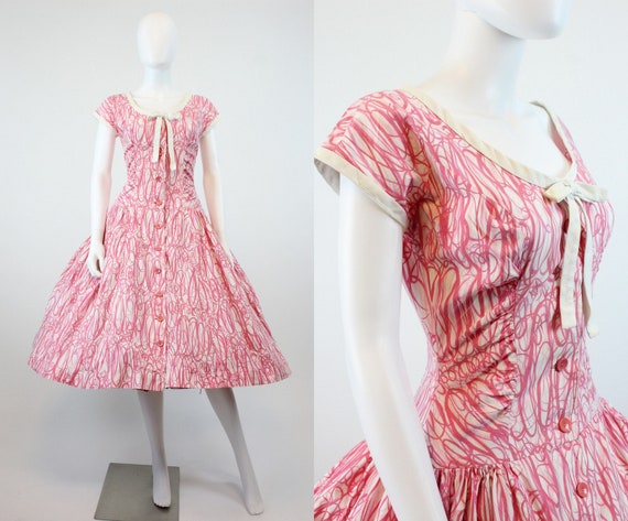 1950s Pat Hartley swirl dress small | vintage cot… - image 1