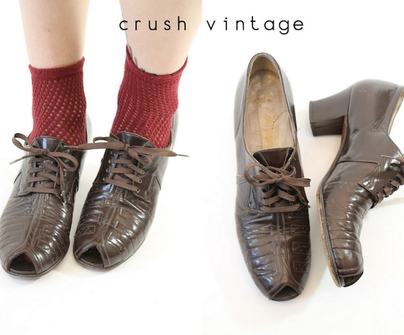 1930s oxford shoes | peeptoe laceup heels | size 7