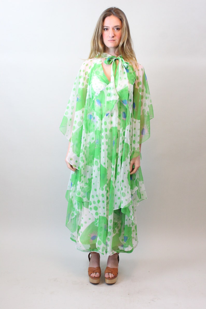 1970s SHEER double layered MAXI dress cape xs new spring summer image 7