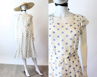 1930s POLKA DOT cotton ORGANDY gown dress xxs | new spring summer summer