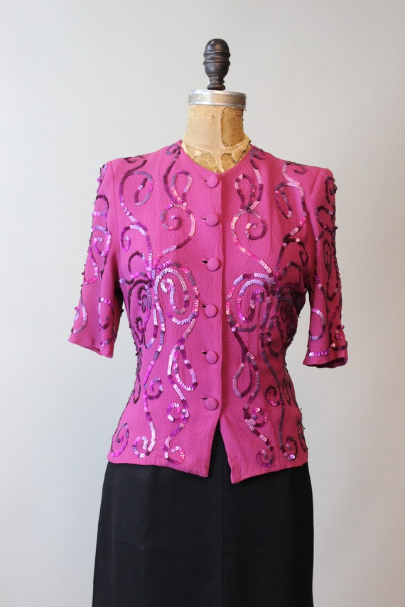 1940s RASPBERRY sequin blouse small | new fall wi… - image 3