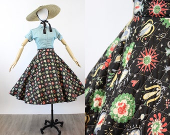 1950s NOVELTY folk print circle skirt small | new winter