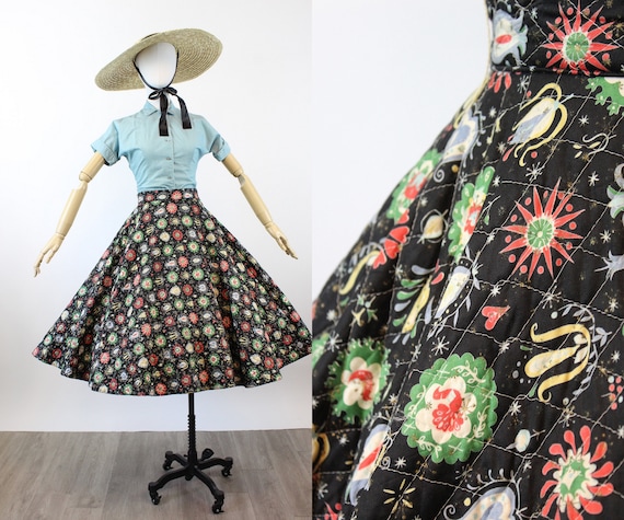 1950s NOVELTY folk print circle skirt small | new… - image 1