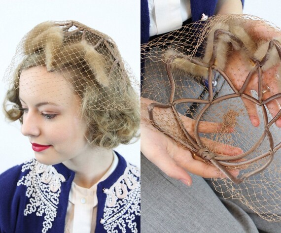 1950s mink hat | satin geometric cage | veil fasci