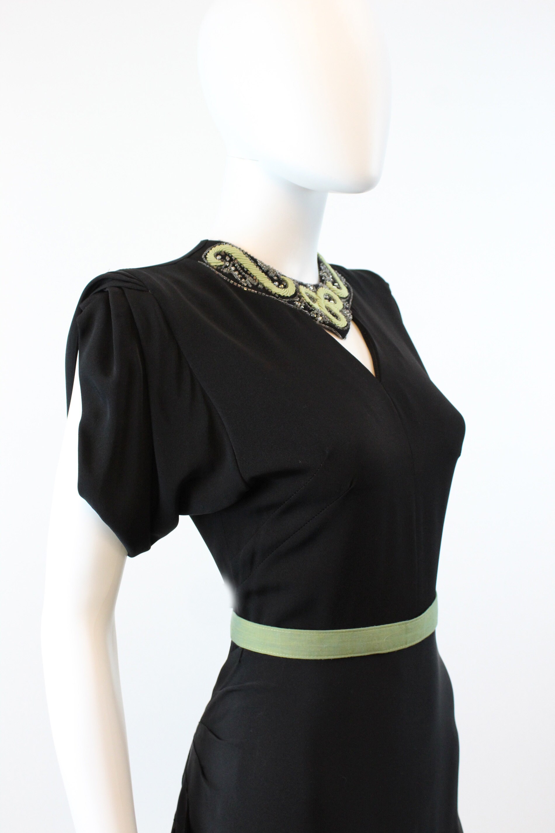 40's/50's Brown Rayon Beaded Dress Quarter Sleeve by Ira Rentner