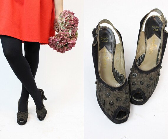 1940s peep toe platforms shoes size 7 us | palter