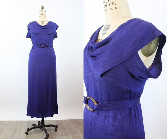 1930s PURPLE LAME rayon gown dress large | new wi… - image 1