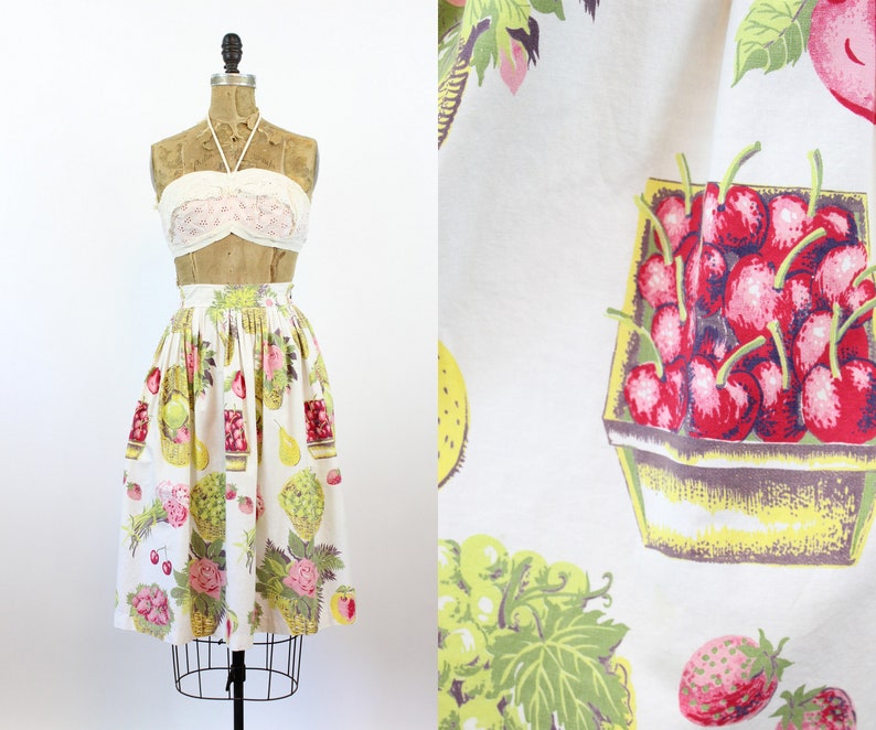 1950s CHERRY pear fruit novelty print skirt xs new spring summer image 1