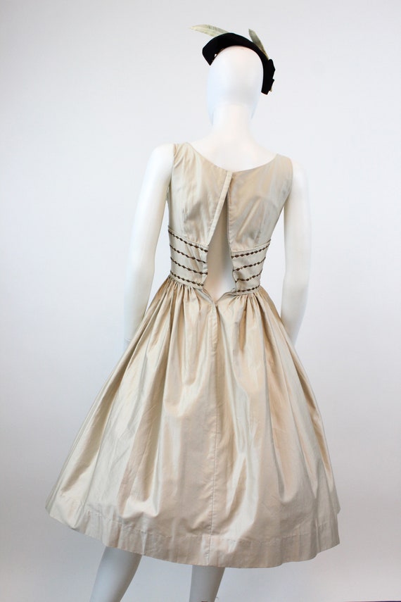 1950s CANDI JONES polished cotton GOLD dress xxs … - image 7