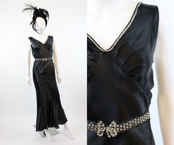 1930s liquid silk and rhinestone dress xs | bias … - image 1