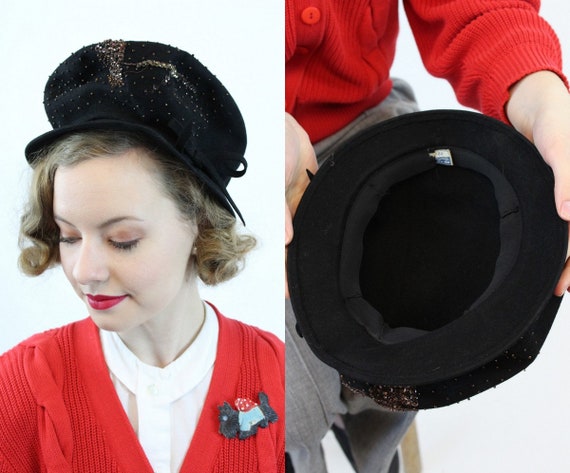 1940s conductor hat | beaded cap | wool fedora