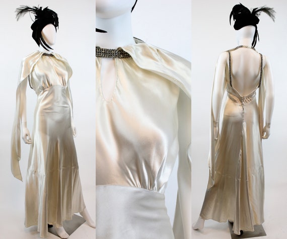 1930s HOOD scarf RHINESTONE dress gown xs | new f