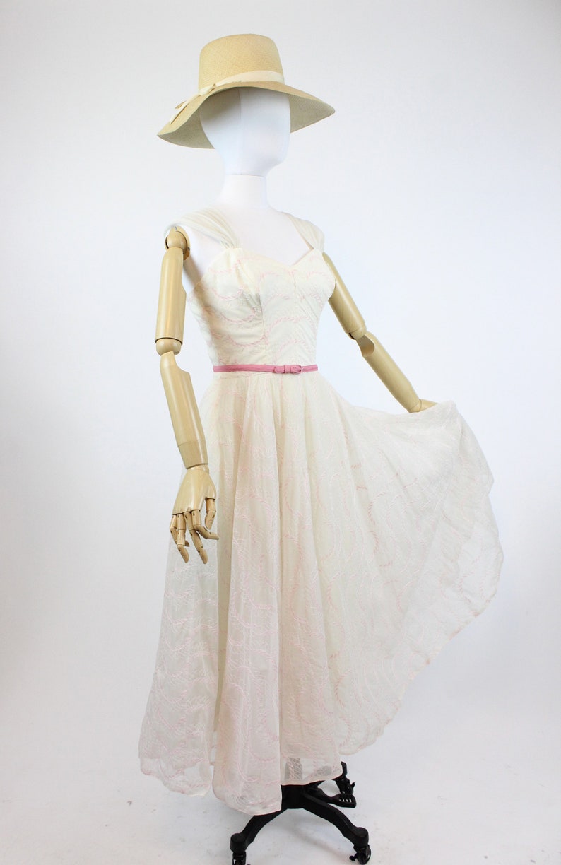 1950s Mitzi Morgan embroidered organza dress xs new spring summer image 6