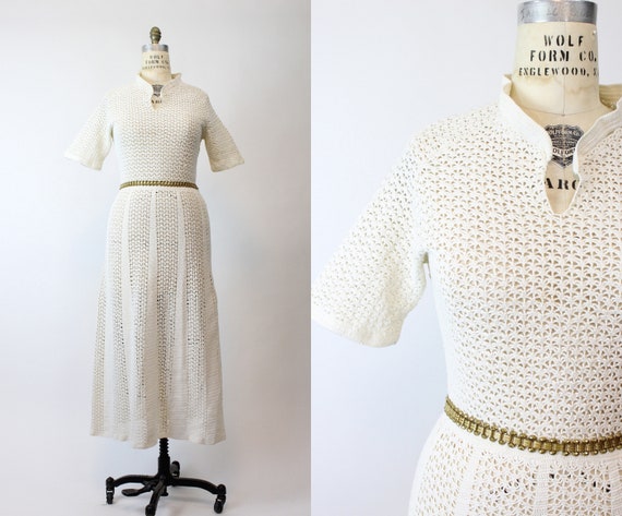 1930s knit dress medium large | vintage crochet dr