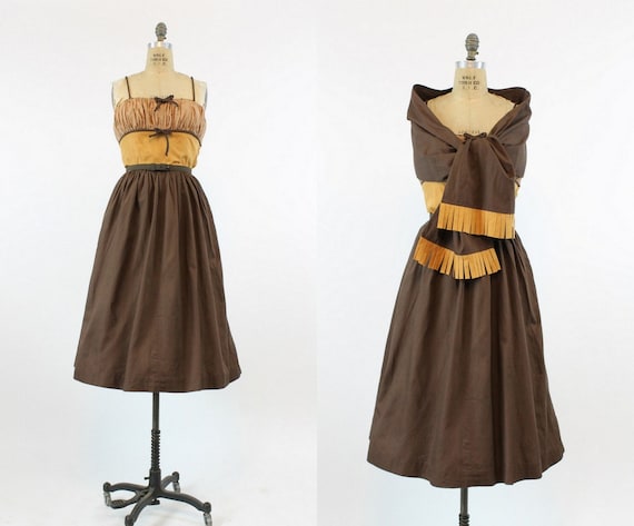 1950s cotton dress xs | vintage sun dress with fr… - image 1