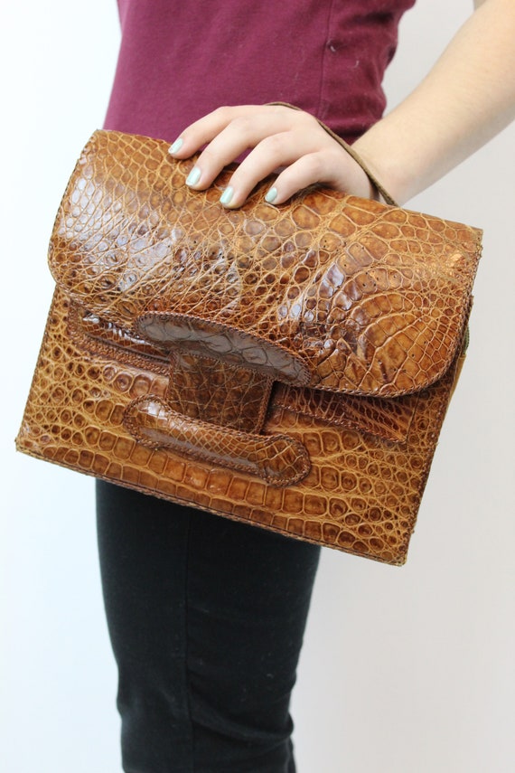 1950s leather handbag | snakeskin clutch purse | … - image 4