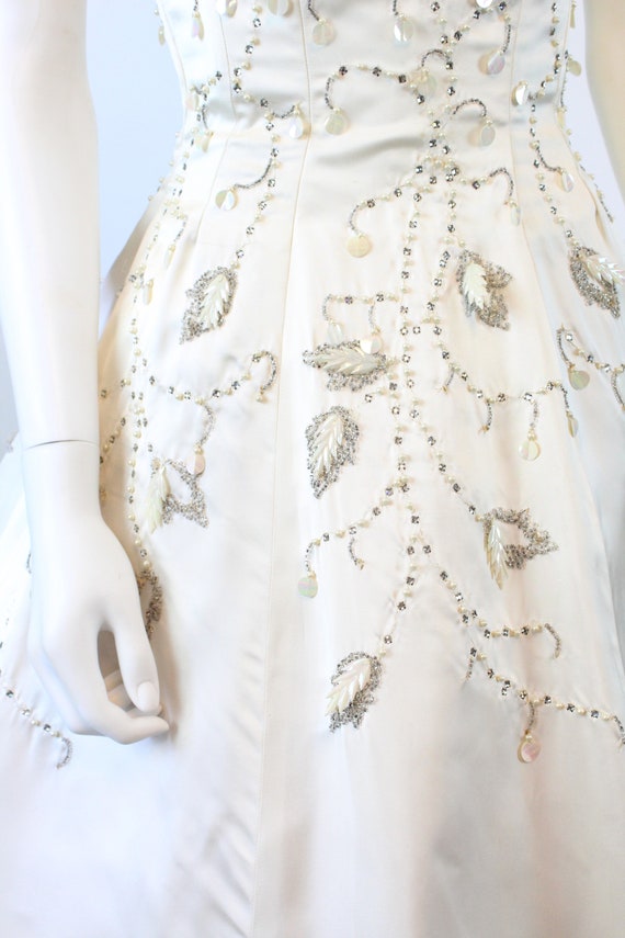 1950s RARE Ceil Chapman rhinestone beaded dress x… - image 4