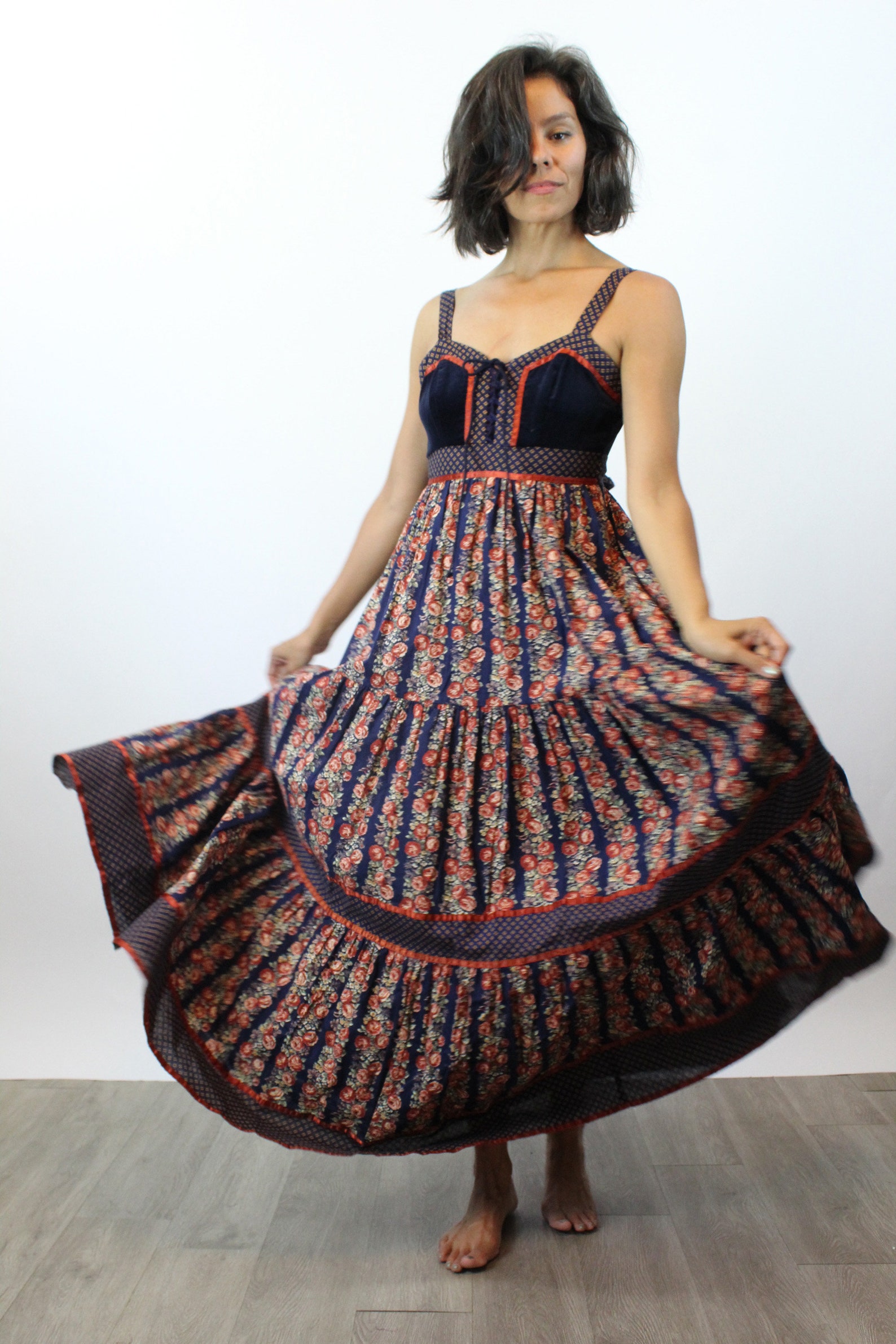 1970s GUNNE SAX Cabbage Rose Corset Maxi Dress Xss | New Spring Summer ...