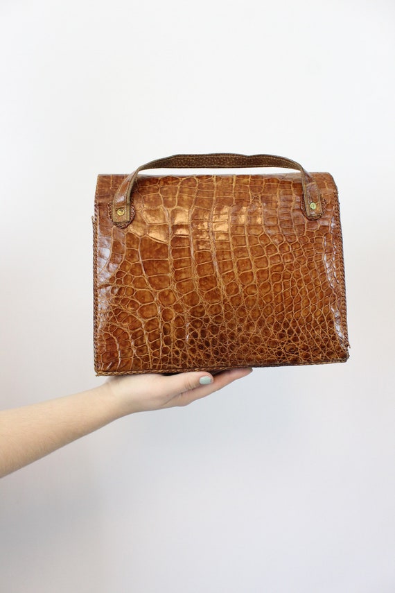 1950s leather handbag | snakeskin clutch purse | … - image 9