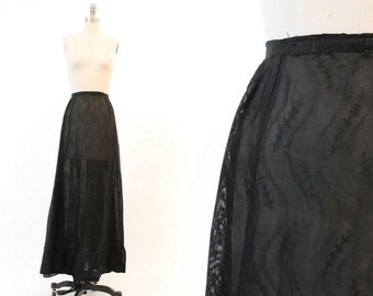 1900 EDWARDIAN skirt | sheer embroidered maxi | xs