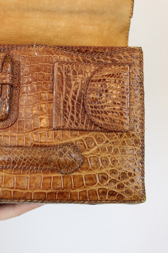 1950s leather handbag | snakeskin clutch purse | … - image 6