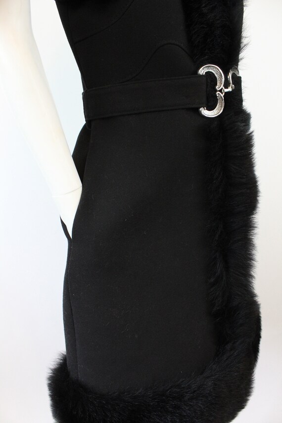 1960s black FAUX FUR belted coat medium | new win… - image 7