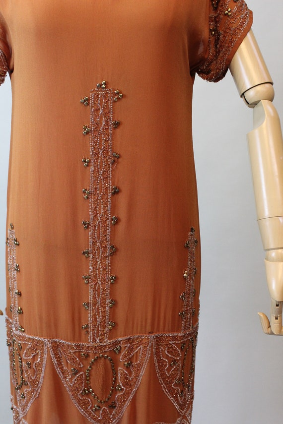 1920s rare PUMPKIN beaded GOLD STUD dress xs smal… - image 6