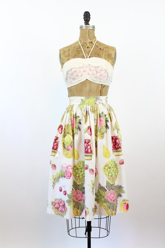 1950s CHERRY pear fruit novelty print skirt xs | … - image 3