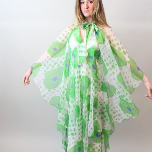 1970s SHEER double layered MAXI dress cape xs new spring summer image 3