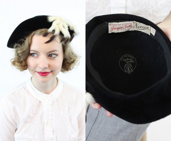1940s felt hat | Jacques Fath Noreen | tilt tam be