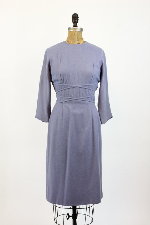 1950s PERIWINKLE wool wiggle dress small | new fa… - image 2