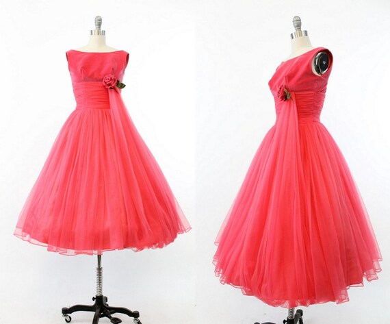 1950s velvet dress xs | vintage cocktail chiffon p