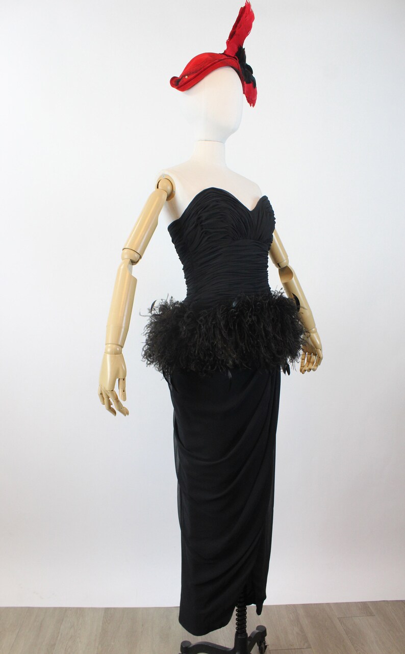 1980s VICTOR COSTA marabou feather sarong gown dress xs new winter image 8