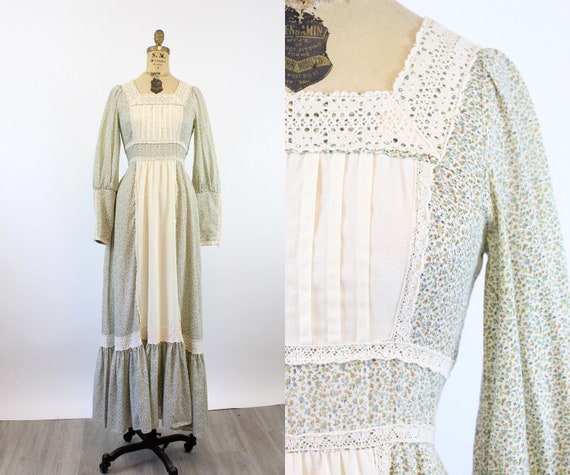 1970s GUNNE SAX cotton FLORAL maxi dress xs | new sp… - Gem