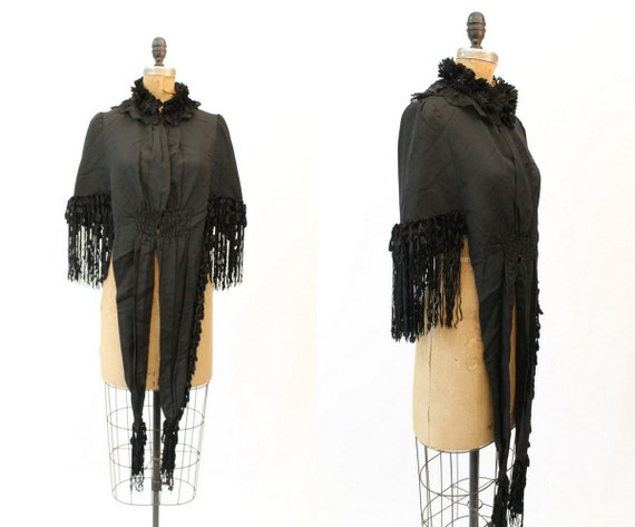 Victorian cape | silk fur fringe | antique Edwardi