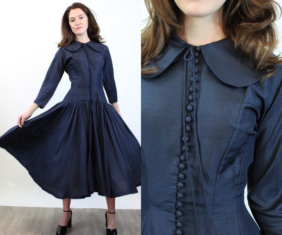 1950s SUZY PERETTE navy SILK dress small | new sp… - image 1