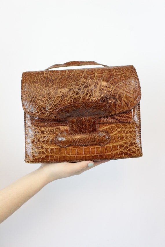 1950s leather handbag | snakeskin clutch purse | … - image 2