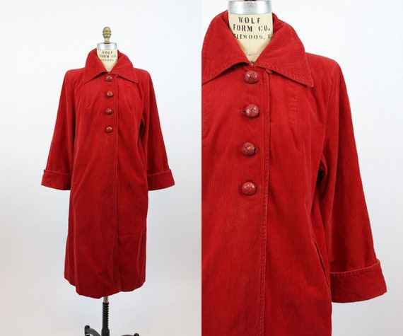 1940s red corduroy coat medium large | vintage jac