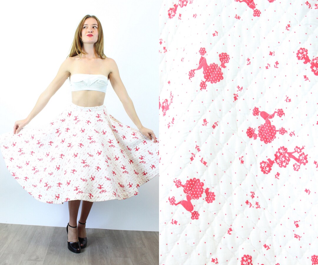 1950s POODLES Novelty Print QUILTED Circle Skirt Xs | New Fall - Etsy