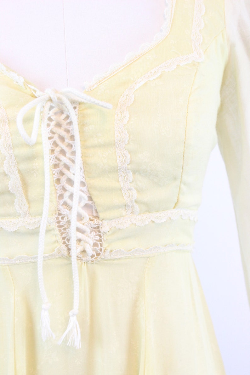 1970s Gunne Sax CORSET Yellow Floral Maxi Dress Xs | New Spring Summer ...