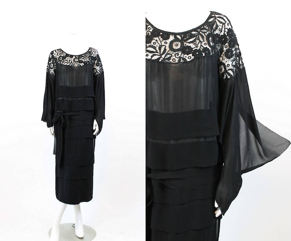 1930s lace dress | tissue silk spiderweb cutout |… - image 1