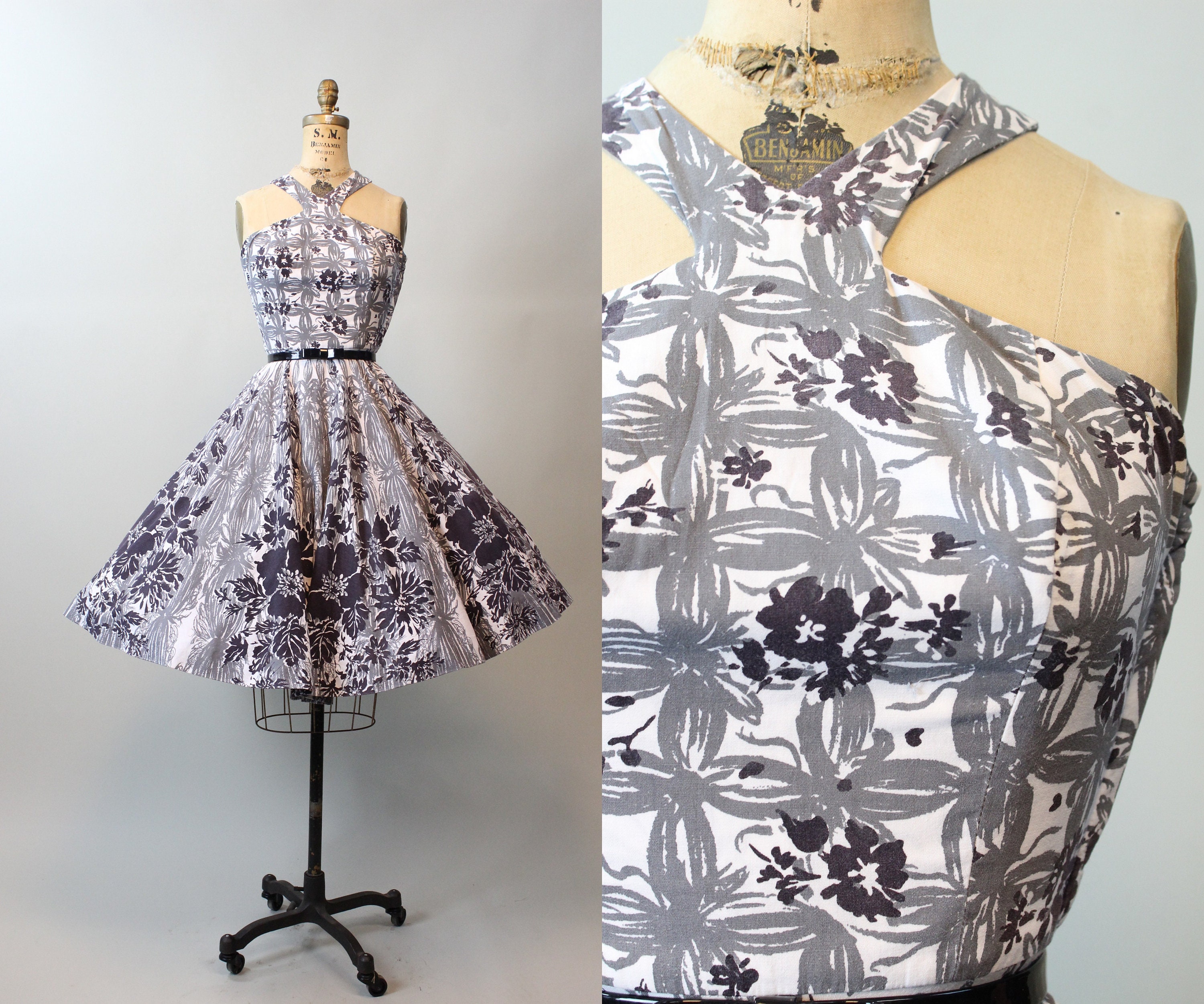 Vestido HAWAIIAN sin tirantes HALTER de la década de 1950 xs / nueva primavera verano
